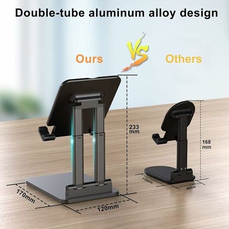 VURAHOME -Support Tablette, Support Tablette Réglable, Support Dock Bureau Réglable Universel Compatible avec iPad Pro 9.7, 10.2, 10.5, 12.9, iPad Air, iPad Mini d'autres Smartphones