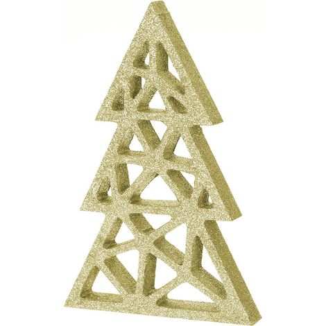 Sapin de Noël décoratif en bois à paillettes dorées de 30 cm