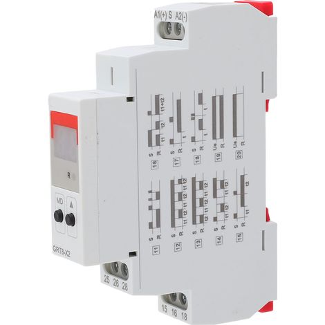 Relais temporisé à affichage numérique GRT8-X2/W240, temporisateur universel AC/DC 12V-240V, minuterie programmable avec écran LED, module de contrôle pour applications industrielles et domotiques. (1/5)
