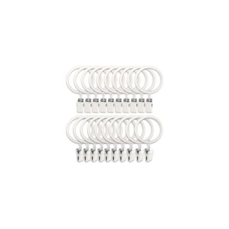 Lot de 20 anneaux de rideaux en métal avec pinces, crochets, embrasses, tringles à rideaux, diamètre intérieur 3,8 cm, blanc