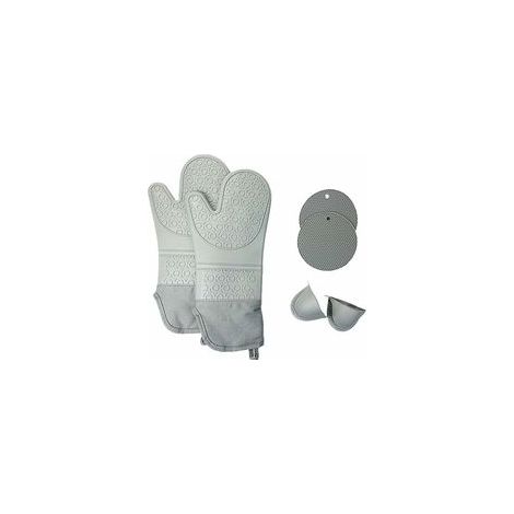 Lot de 6 gants isolants en silicone résistants aux hautes températures, gris clair –