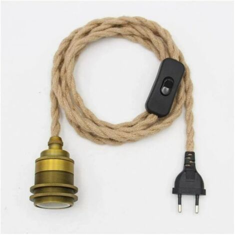 Kit de lampe à suspension en corde de chanvre Vintage avec prise interrupteur DIY Tête unique suspendue Câble de lumière Corde E27 Prise Textile Cordon Décor Éclairage pour Chambre Salon Cuisine (D) (1/5)