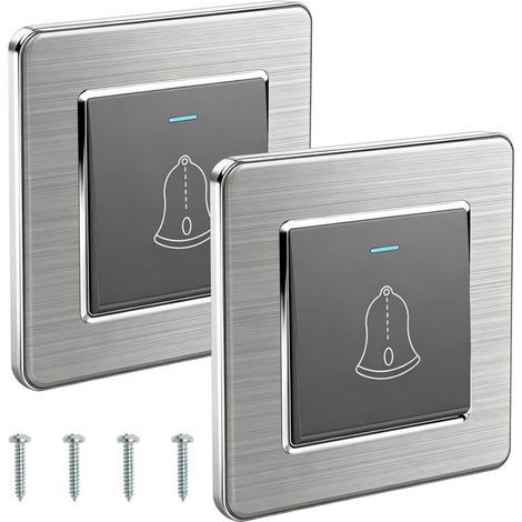 Gris,Lot de 2 boutons de sonnette - 86 x 86 mm - Avec vis - Pour porte d'entrée - Bouton de sonnette extérieur - 220 à 250 V - Interrupteur encastré - Pour l'extérieur (1/4)