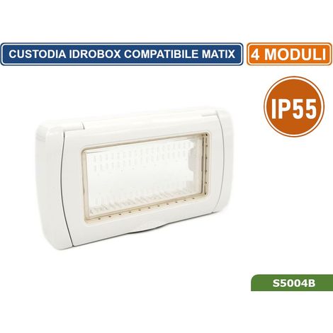 Coperchio Idrobox compatibile prese Matix IP55 autoportante esterno impermeabile T3- 4 posti bianco