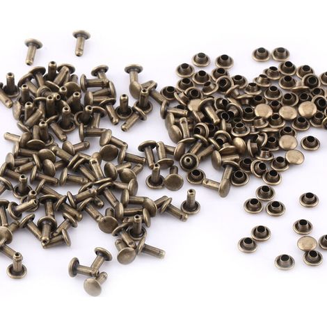 Rivetti tubolari con doppio cappuccio in metallo e cuoio, per riparazioni artigianali, borchie decorative, 100 pezzi -Crezuo