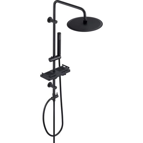 Colonne de Douche sans Robinet en acier inoxydable, Ensemble de Douche Murales Réglables avec Pommeau de douche Effet Pluie, Étagère et Douchette 25 cm Noir (1/5)