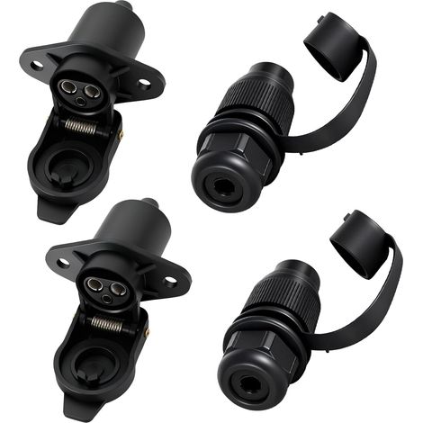 2X Kit Fiche et Prise pour Remorque de Véhicule 3 Pôles 12V 24V - DIN 9680 - Noir - Étanche (1/5)
