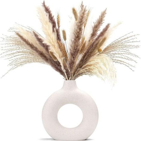 Creative ins Nordic style, white ceramic vase dried flowers home office decoration craft ornaments, vase set (1/4)