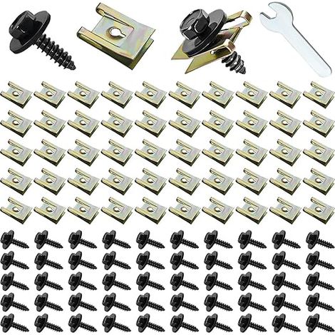 Vis d'Aile de Carrosserie, Kit Vis Et Écrous, Écrous de Fixation Garde-Boue de Voiture, U-Clip et Vis de Fixation Automobile Carrosserie Porte de Voiture garde-boue (1/5)