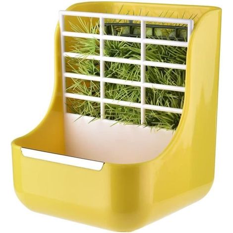 2 en 1 Râtelier à Foin et Gamelle pour Lapins Bol de Nourriture pour Hamsters/Chinchillas/Cochons d'Inde (Jaune) (1/4)