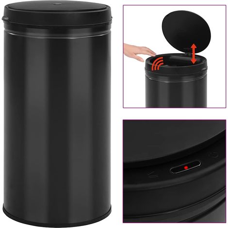 vidaXL Cubo de basura con sensor automático 60L acero al carbono negro (1/5)
