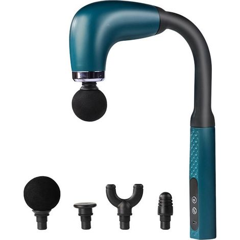 KLVGTIFS PU - Pistolet de massage des tissus profonds pour le dos et tout corps Masseur musculaire à percussion à long manche avec 4 têtes(Vert) (1/5)