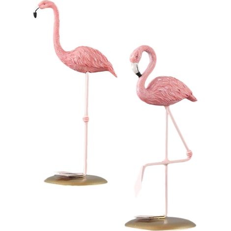 Figurines de Flamants Roses en Résine 2 Pièces, Ornement Décoratif Créatif Rose pour Salon et Bureau, Design Artistique Naturel et Élégant (1/5)