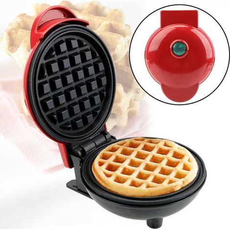 Mini gaufrier - Moule à gaufres, chauffage rapide, surface antiadhésive - Grille-pain, appareil à petit-déjeuner (Rouge 12cm) (1/5)