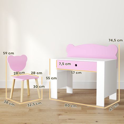 Schreibtisch-Set für Kinder, Arbeitstisch und Stuhl mit Bärenform, Schublade, zum Schreiben und Basteln, 3-8 Jahre, Rosa (1/5)