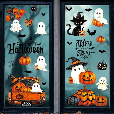 Autocollants pour fenêtres d'Halloween - Décorations fantomatiques pour fenêtres - Autocollants effet statique - 6 feuilles (1/5)