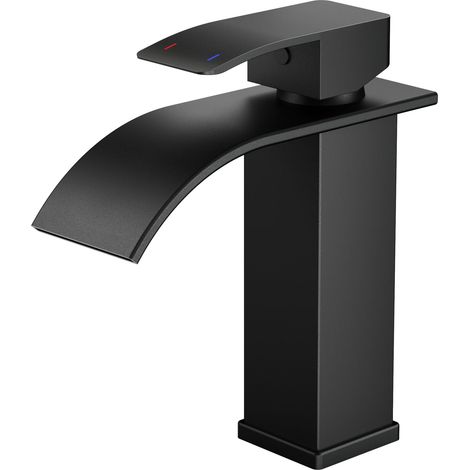 Robinet Salle de Bain Noir, Mitigeur Lavabo Cascade pour Avec une Hauteur de Bec de 110 MM, Économiseur D'eau et D'énergie. (1/4)