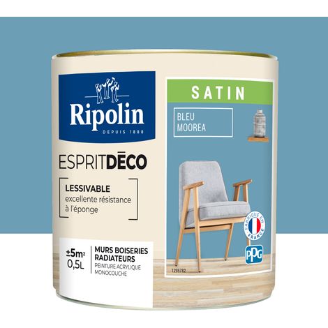 Peinture acrylique RIPOLIN Esprit Déco Satin Bleu Moorea 0,5 L (1/5)