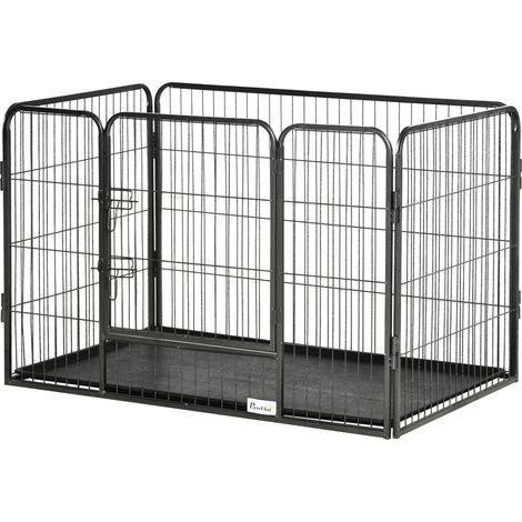Parc pour chien 4 panneaux acier 109x74x71 cm avec porte double verrou et bac extractible