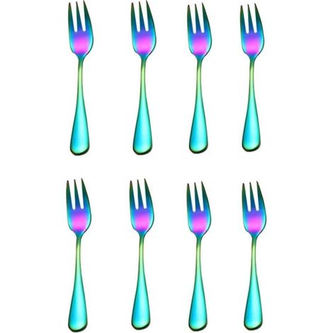 Fourchettes de cuisine en acier inoxydable coloré, lot de 8, pour fruits, desserts, glaces et gâteaux. (1/5)