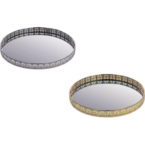Vassoio Decorativo Casa in Metallo e Vetro Tondo Oro o Argento 30 cm 2 Colori (1/2)
