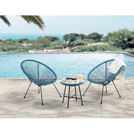 Evre Goa Acapulco Styled Garden Furniture Set Bistro Patio Indoor Outdoor Teal