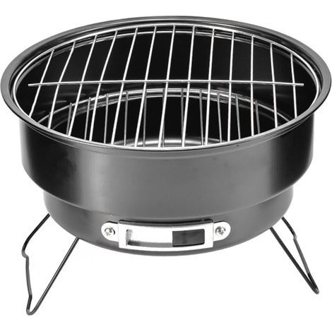 Barbecue rond portable de 25 cm en bois de charbon avec poignée pour cuisine extérieure, barbecue, pique-nique, camping (1/3)