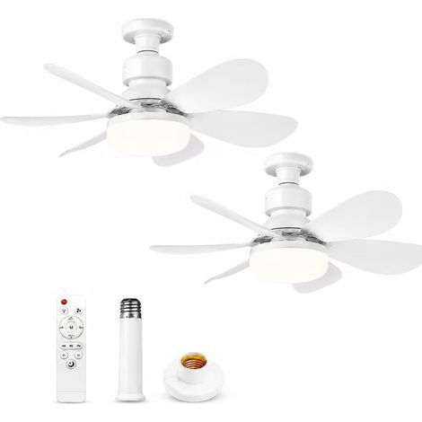 2er-Set E27-Deckenventilatoren mit dimmbarer LED-Beleuchtung, 40 W – Fernbedienung – 3 Geschwindigkeitsstufen – 6 Flügel – Leise – 52 cm – Enlenk (1/5)