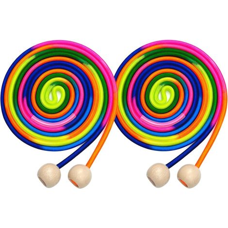 Langes Springseil, 5 Meter, Regenbogen, mit Holzgriffen (1/5)