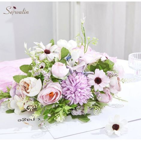Lot de 4 bouquets de pivoines artificielles en soie, fausses fleurs, arrangement floral, violet (1/4)