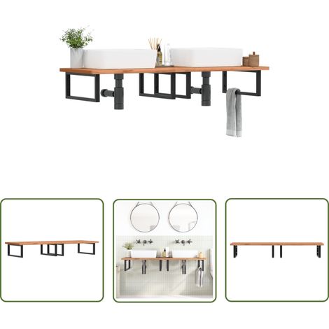 The Living Store Étagère de vasque murale acier et bois massif de hêtre - Meuble De Salle De Bain - Étagère Murale - Étagère De Lavabo - Meuble Suspendu - Rangement Salle De Bain (1/5)