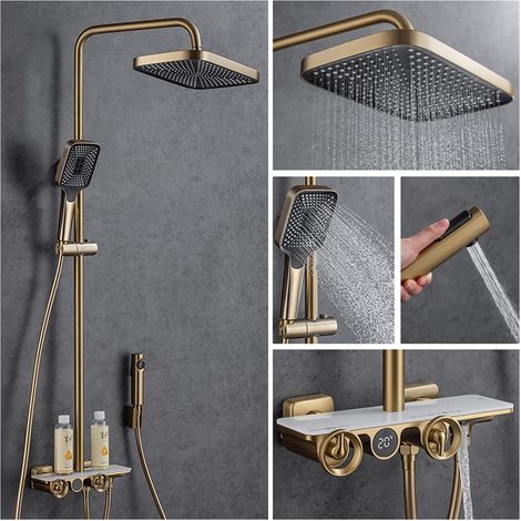 Ensemble de douche mitigeur thermostatique intelligent Noir gris thermostatique affichage numérique robinet de douche 4 voies mélangeur de douche pluie cascade système de douche Bidet robinet affichag (1/5)