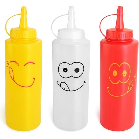 Ensemble de flacons souples 28560 avec visages souriants, en plastique, rouge, jaune et transparent, 355 ml (1/4)