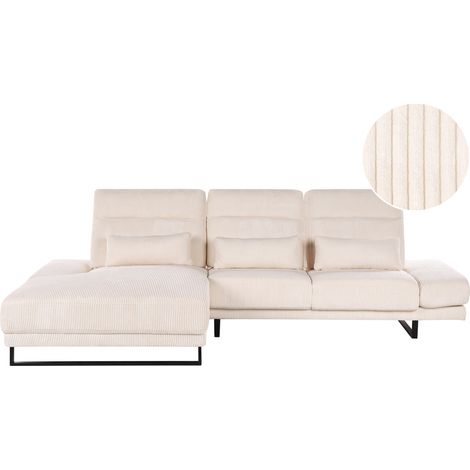 Sofá esquinero patas de acero reposabrazos y respaldo ajustables muebles de salón tapicería de pana beige derecho Ikast (1/5)