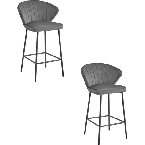 Taburetes Valora GATTA terciopelo gris oscuro patas negras x2 (1/5)