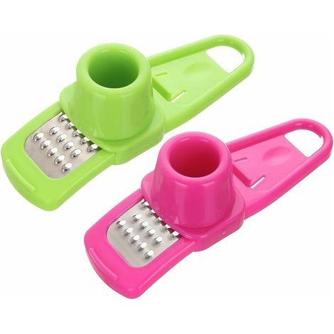 Juego de 2 piezas: rallador de ajo, rallador de jengibre, molinillo, rebanador, rallador de nuez moscada, mini rebanador, ayudante de cocina, utensilio de cocina, accesorio de cocina (verde + rosa) (1/5)