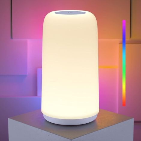 Vielseitige RGB-Touch-Nachttischlampe, dimmbare Tischleuchte mit 3 Helligkeitsstufen, elegantes Design, sanftes, flimmerfreies Licht, ideal für Schlafzimmer oder Büro, Geschenkidee (1/5)