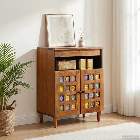 vidaXL Credenza con porta Noce 60 x 33 x 75 cm Legno di mango massello