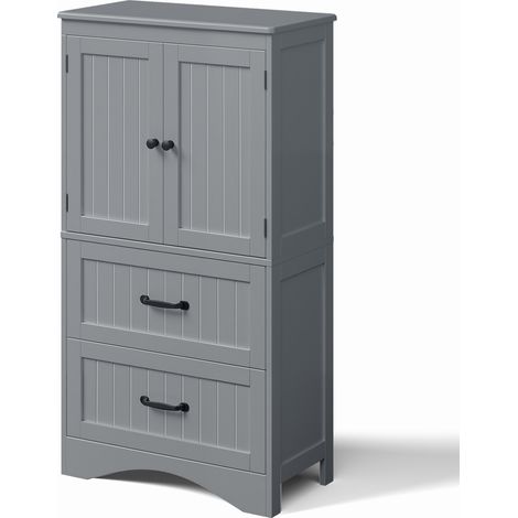 Bealife Badezimmerschrank 110 cm Küchenschrank mit 2 Türen 2 Schubladen und Verstellbaren Einlegeböden für Badezimmer Küchen und Wohnzimmer Grau 60 x 30 x 110 cm