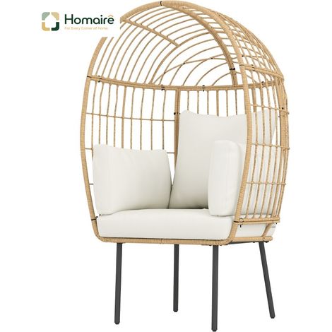 HOMAIRE Rattansessel Ei-Förmig avec Kissen Abnehmbar Polster Übergroße Outdoor Wetterfest pour Garten Balkon Veranda Terrasse Beige