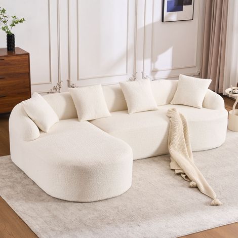 Canapé d'angle modulable,canapé 3 places,Canapé incurvé modulaire à compression,Intérieur rempli d'éponge,aucun assemblage requis,tissu chenille,blanc