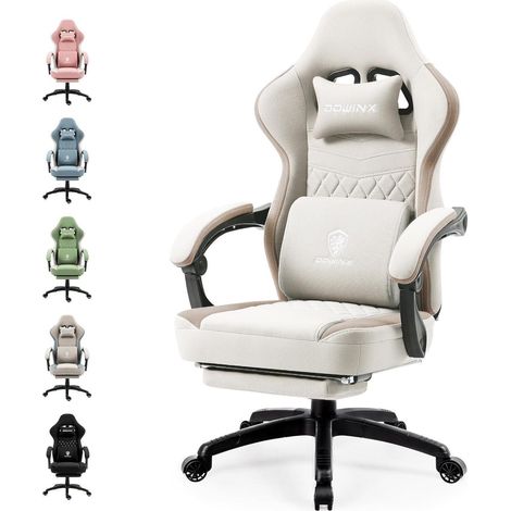 Dowinx Gaming Stuhl Stoff Massage Sessel Fußstütze Beige 150 kg ergonomisch (1/5)