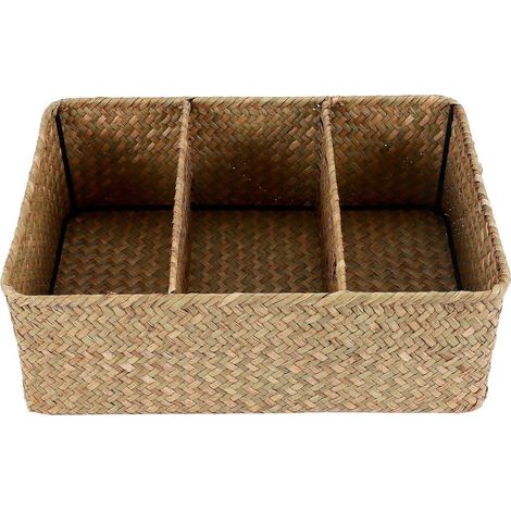 Paniers en osier à 3 compartiments pour étagères, paniers de rangement en jonc de mer tressés à la main, grand panier à papier toilette (1/5)