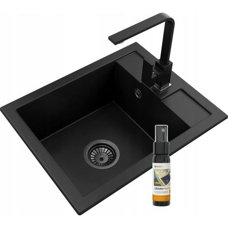 Évier en granit Granitan BEST NOIR avec mitigeur Nook et siphon - 1 bac - 50x40 cm (1/5)