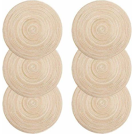 Platzsets, 6er-Set geflochtene PP-Platzsets, waschbar, hitzebeständig, rutschfest, rundes Platzset 35x35cm (rund, elfenbeinfarben) (1/4)