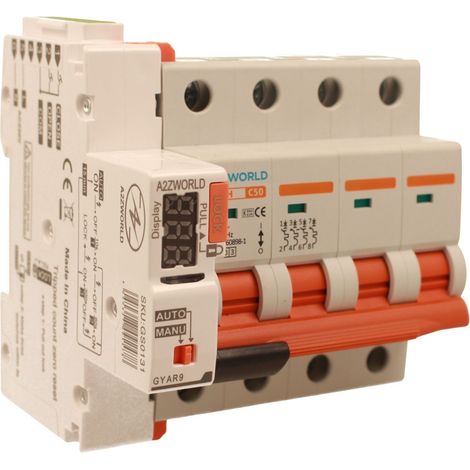 MCB Interruttore Magnetotermico Trifase Con Riarmo Automatico, 380V Curva C 4P 5M 10000A AC 400V PB8H, 3 Tentativi (10s/60s/300s), Corrente Disponibili 10A 16A 20A 25A 32A 40A 50A 63A  (C50A)