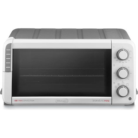 De'Longhi EO12512.WG Sfornatutto Mini, Forno elettrico,Capacità 12L,5 Funzioni di Cottura, Timer con Spegnimento automatico, Friggitrice ad Aria,Doppia Porta in Vetro,1400W, Bianco/Grigio (1/4)