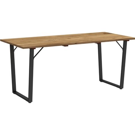 6 Seater Wooden Garden Dining Table, 175 x 80 cm Rectangular Outdoor Dining Table with 5cm Parasol Hole and Slatted Top, Weather Resistant for Patio, Terrace, Brown