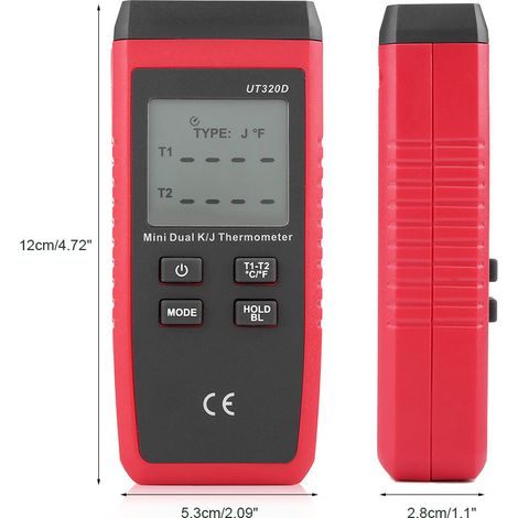 Uni T Mini-Digitalthermometer mit Kontakt-Thermoelement (K/J) und LCD-Anzeige (UT320D) (1/5)