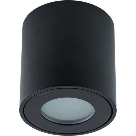 Edo Solutions – Spot de plafond étanche en saillie IP44 GU10 noir – Boîtier aluminium et diffuseur verre – 35W – Ø80mm pour extérieur et intérieur - EDO777339 (1/5)